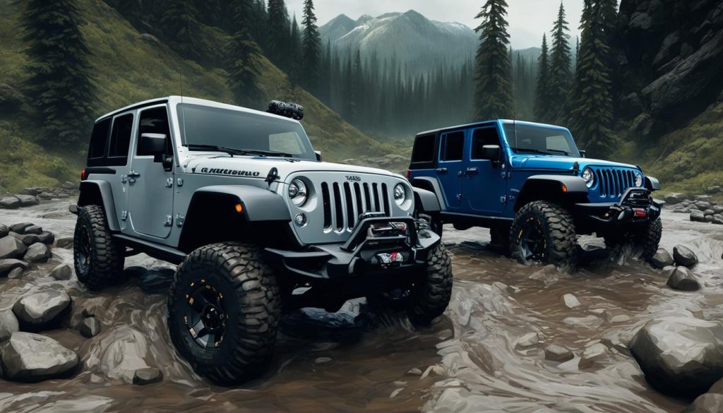 Jeep Wrangler and Ford Bronco off-roading